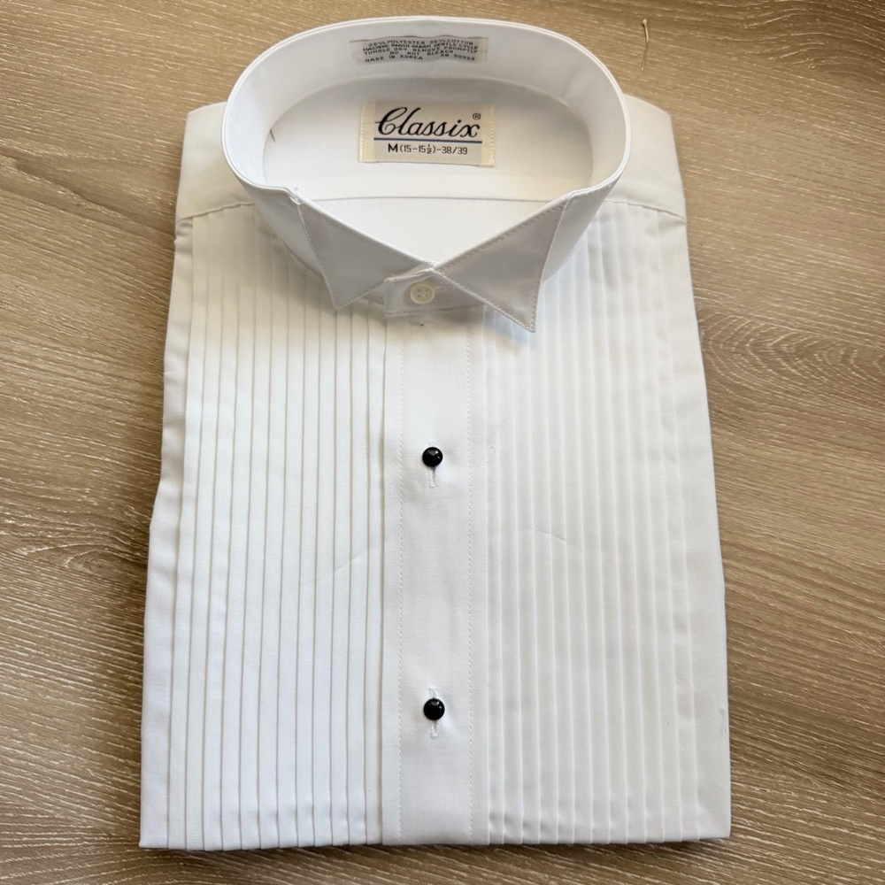 NWT Classix White Pleated Tuxedo Dress Shirt formal, M 15-15.5 38/39
